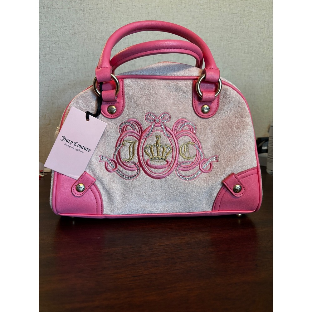 Juicy Couture Juicy Lovers Club Bowler Bag Pink Diamond Velour Satchel 11JCD1SMX